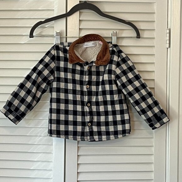 Zara Other - Zara Baby toddler shacket sherpa plaid 18-24 months boy